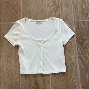 White Ribbed Button-Up Crop Top